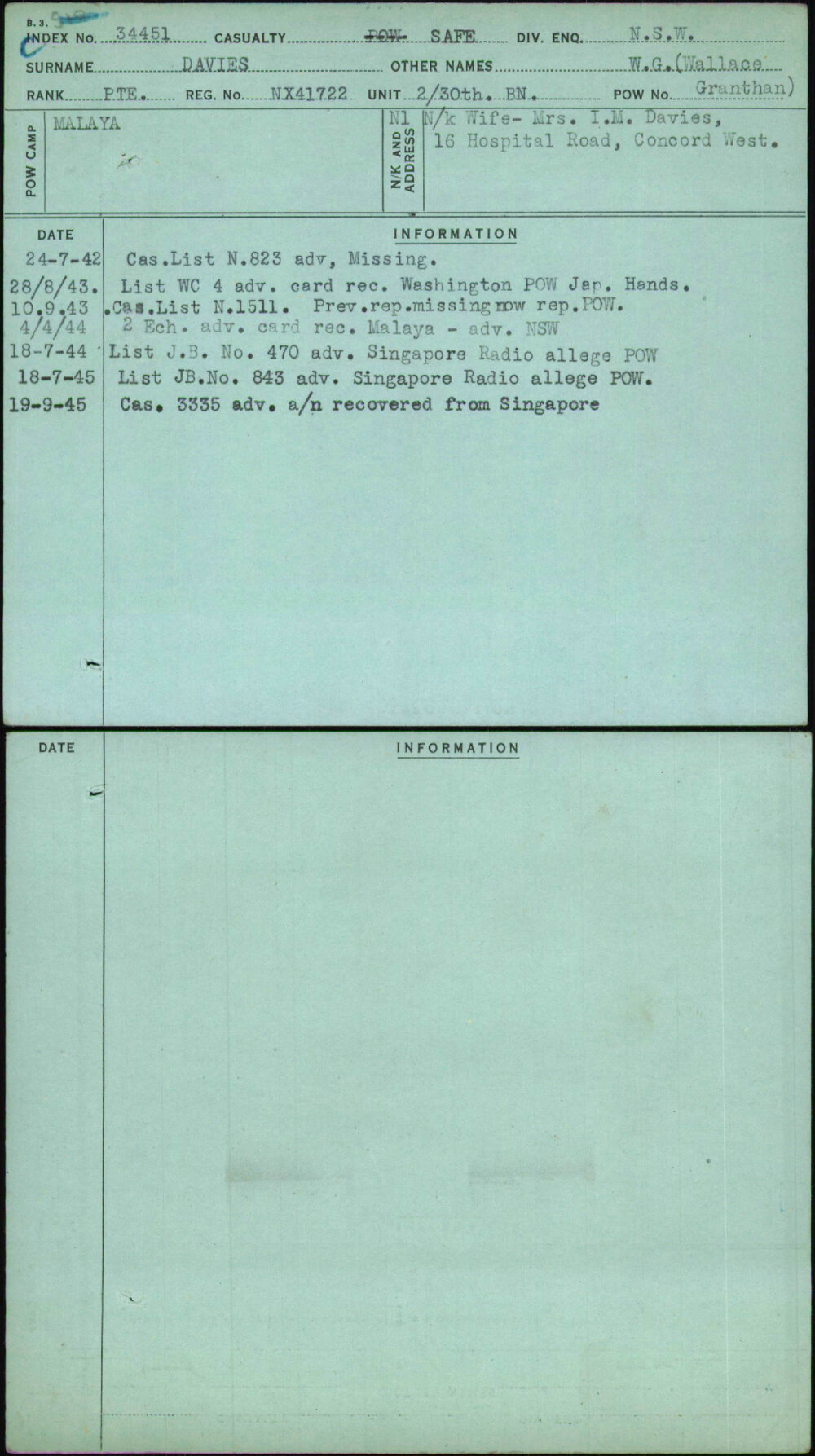 Davies, W G (Wallace Granthan), NX41722