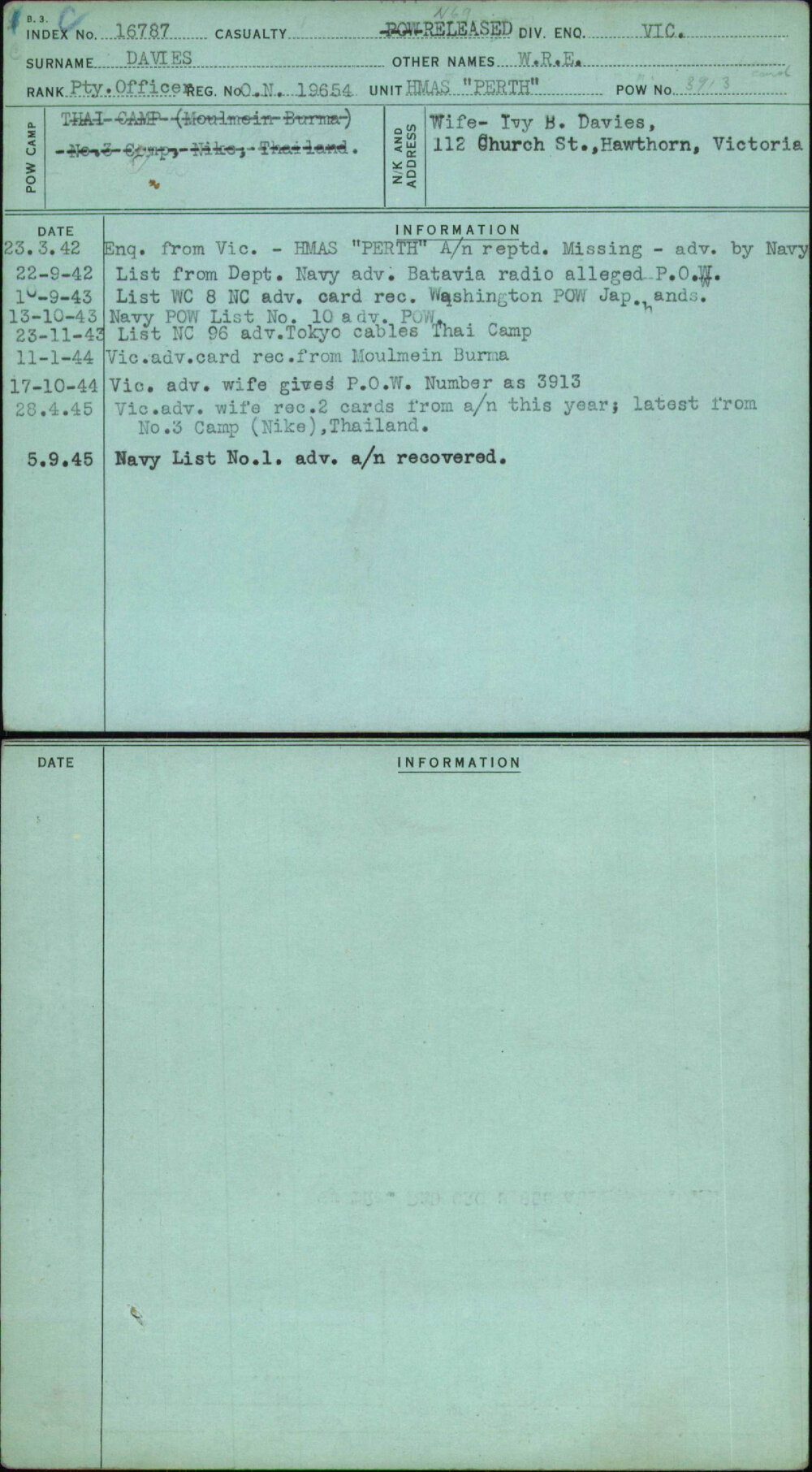 Davies, W R E, On19654