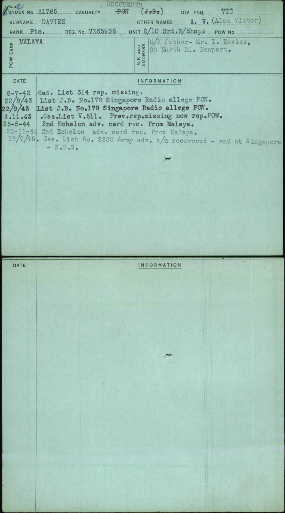 Davies, A V (Alan Victor), VX65938