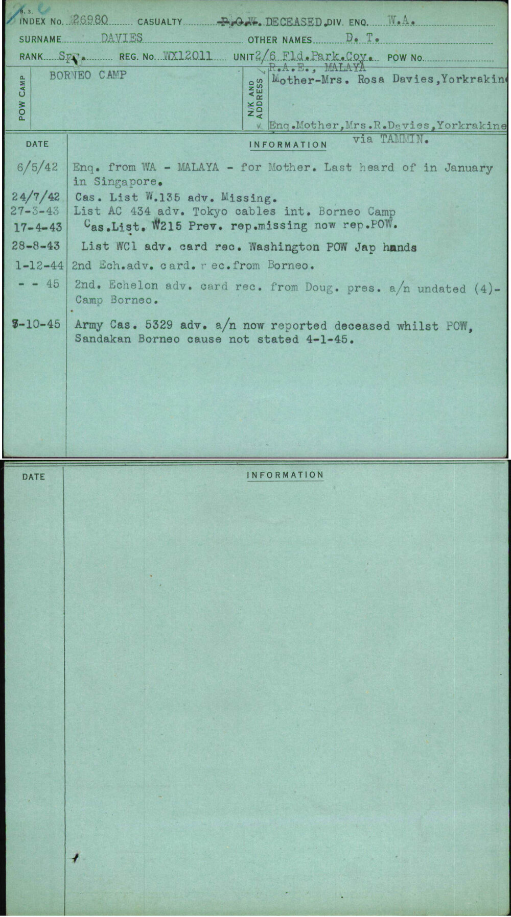 Davies, D T, WX12011