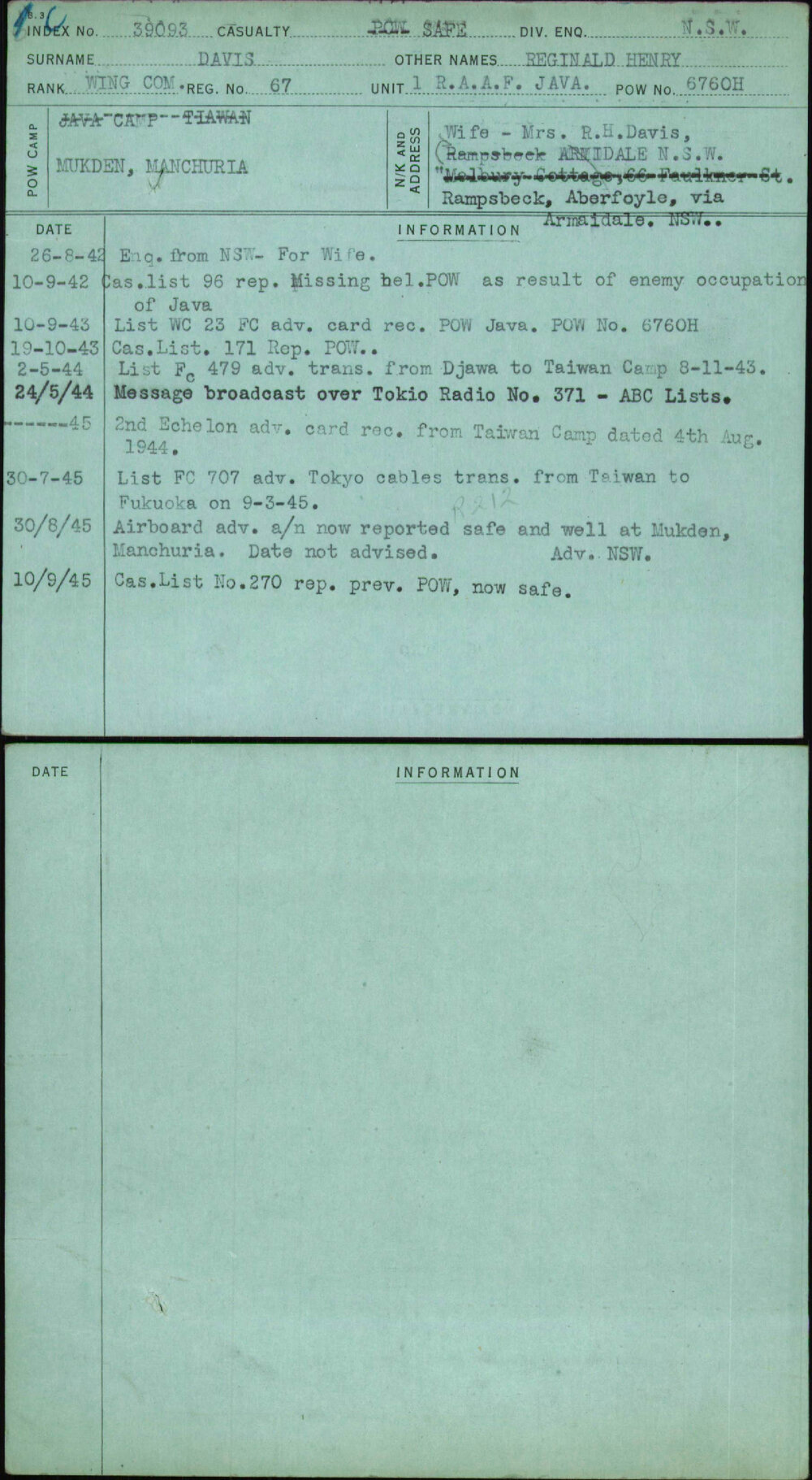 Davis, Reginald Henry, 67