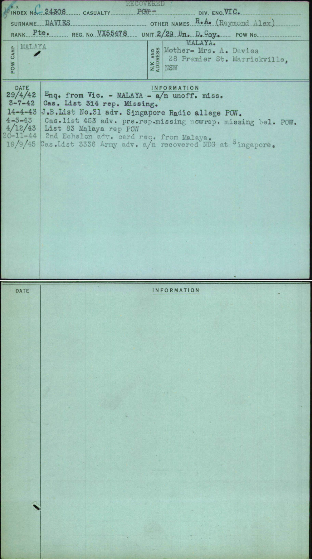 Davies, R A (Raymond Alex), VX55478