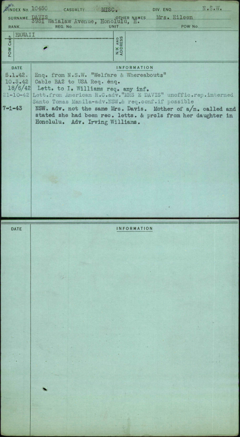 Davis, Mrs Eileen, [No Service Number]