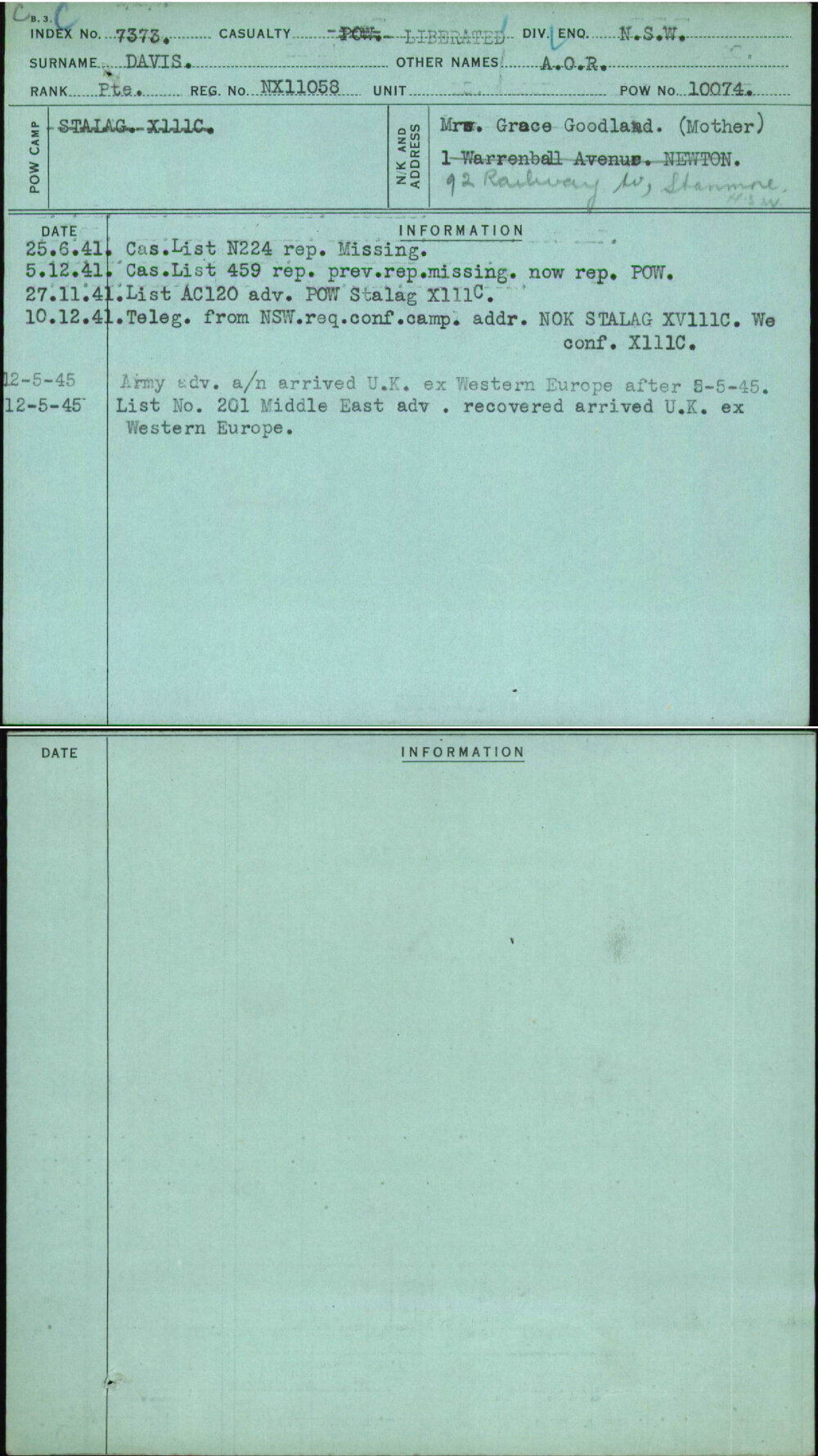 Davis, A O R, NX11058