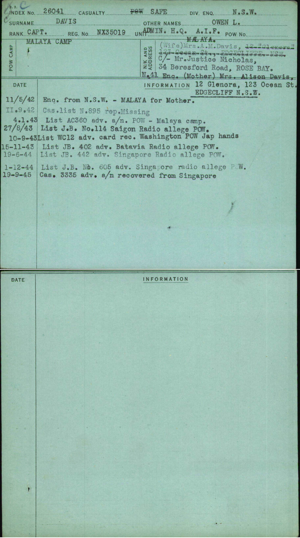 Davis, Owen L, NX35019