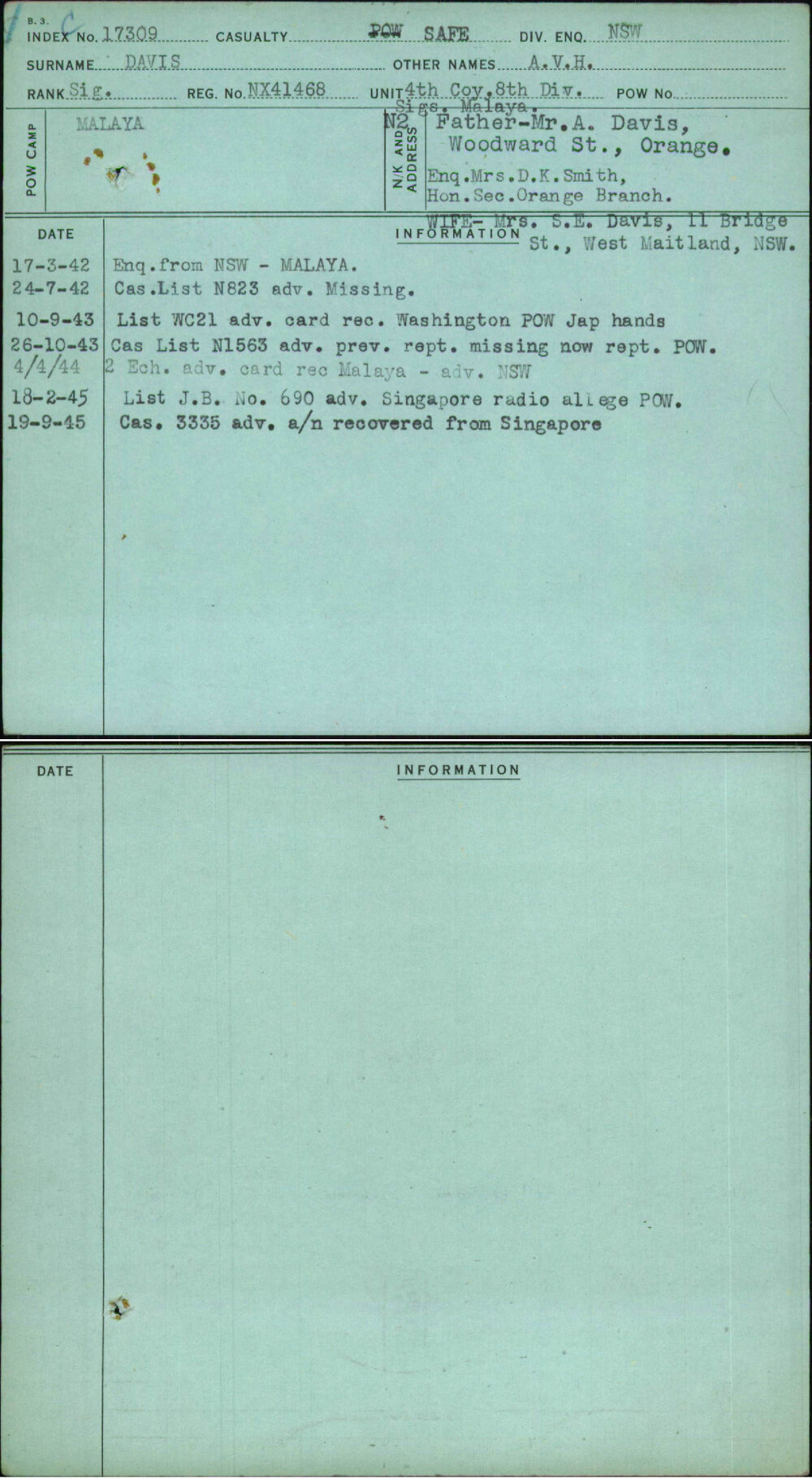 Davis, A V H, NX41468