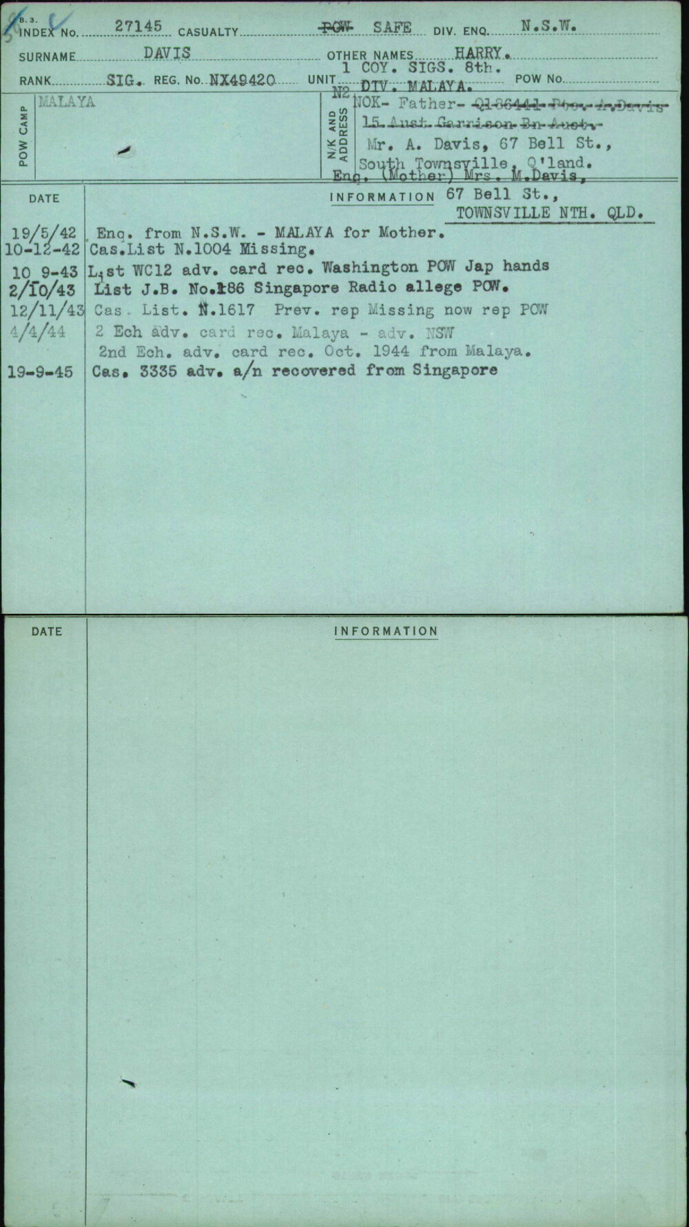 Davis, Harry, NX49420