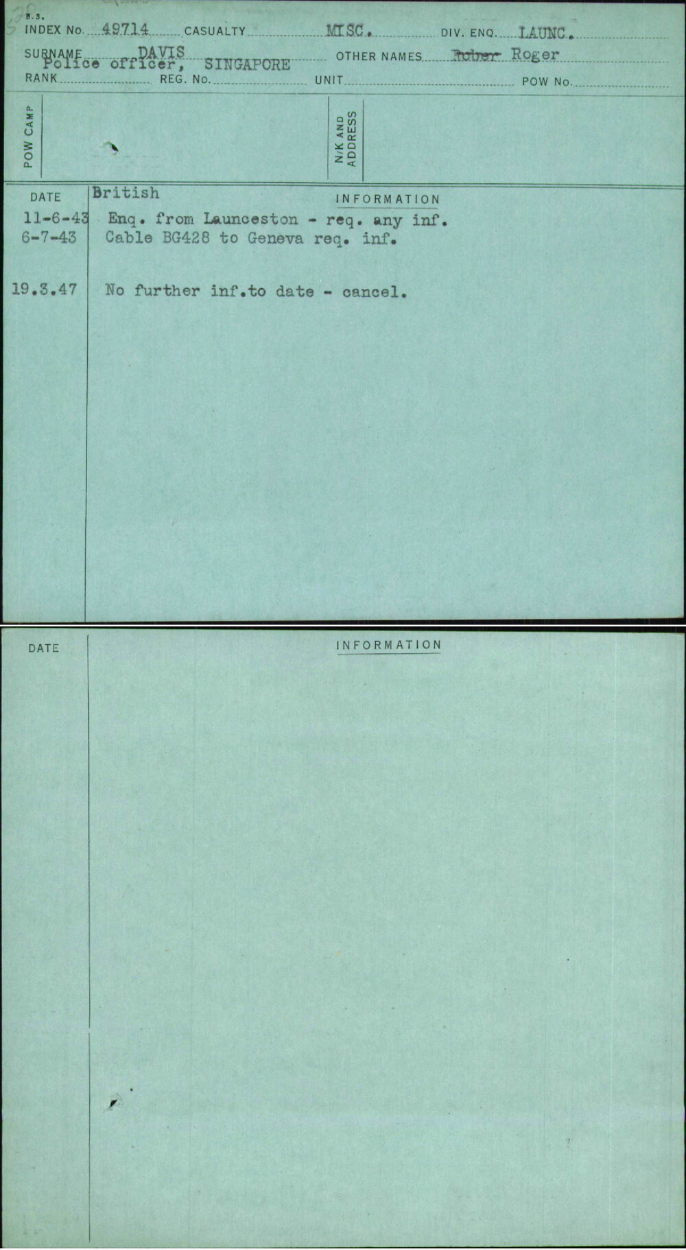 Davis, Roger, Singapore