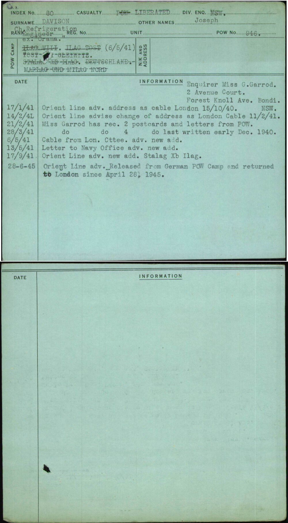 Davison, Joseph, [No Service Number]