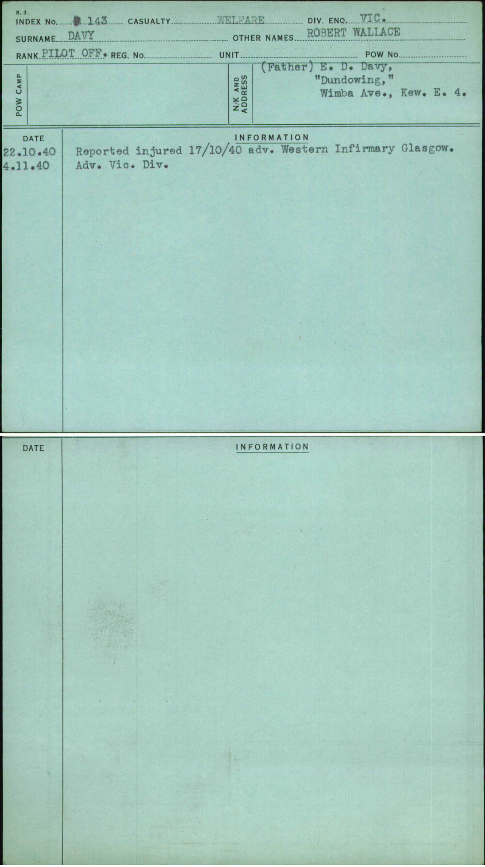 Davy, Robert Wallace, [No Service Number]