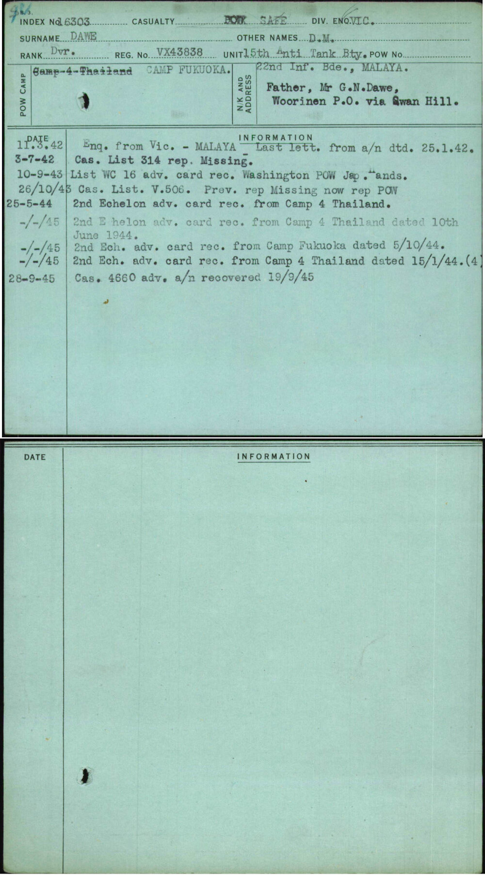 Dawe, D M, VX43838