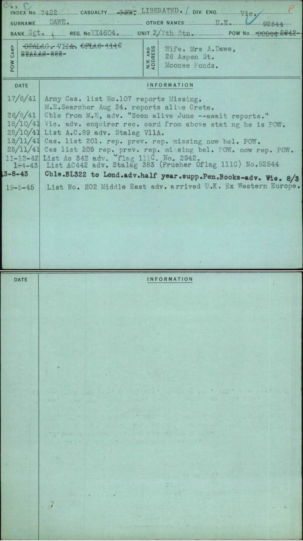 Dawe, H E, VX4604