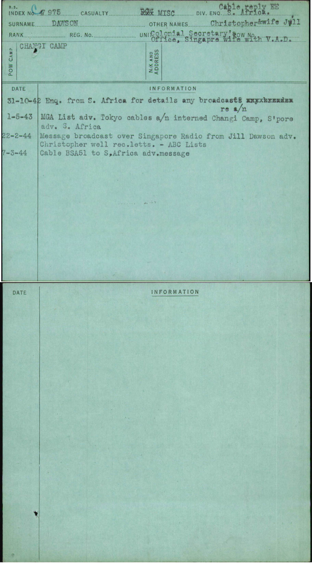 Dawson, Christopher &amp; Wife Jull, [No Service Number]