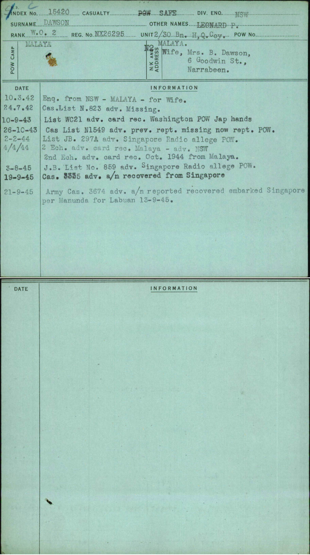 Dawson, Leonard P, NX26295