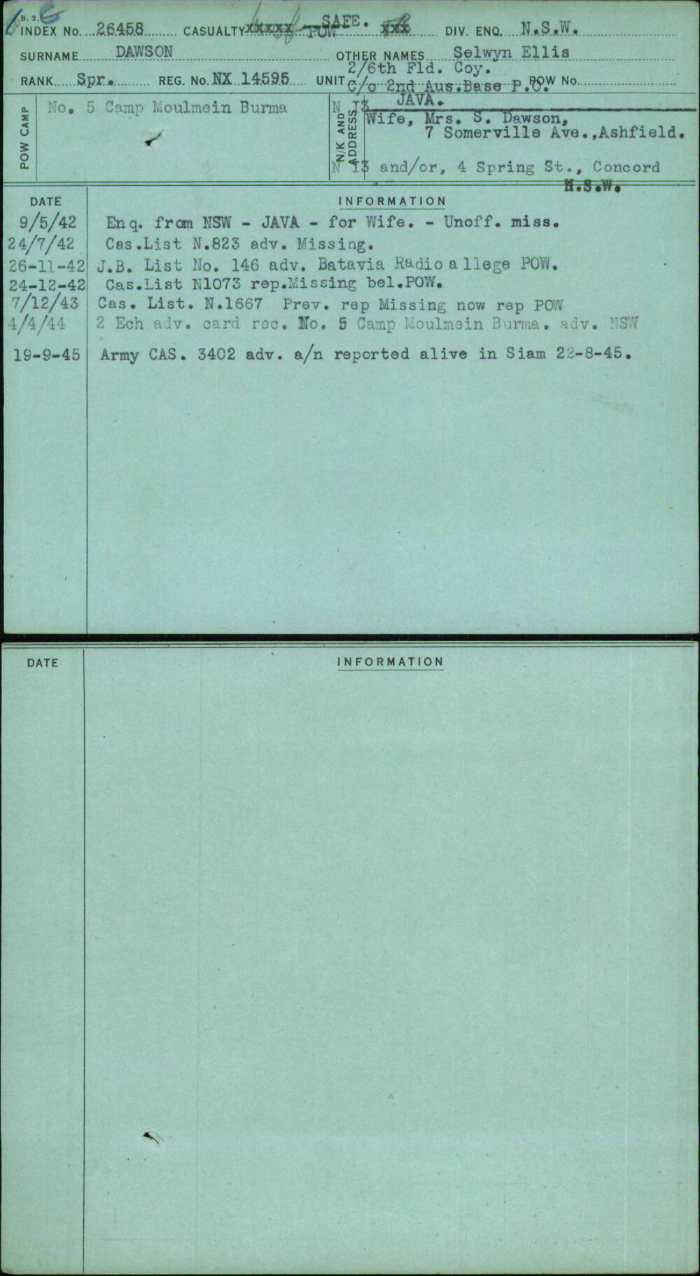 Dawson, Selwyn Ellis, NX14595