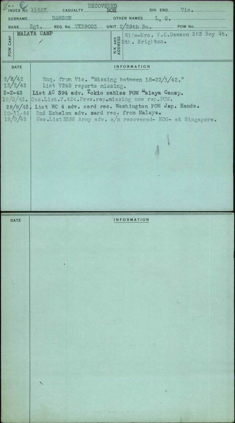 Dawson, L G, VX39083