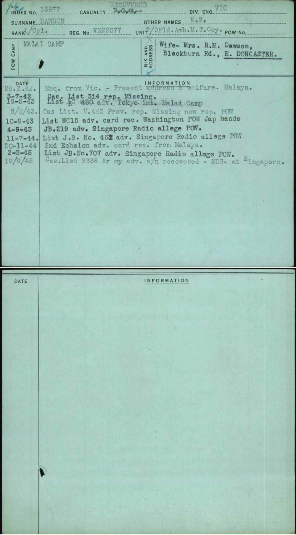 Dawson, E S, VX22077