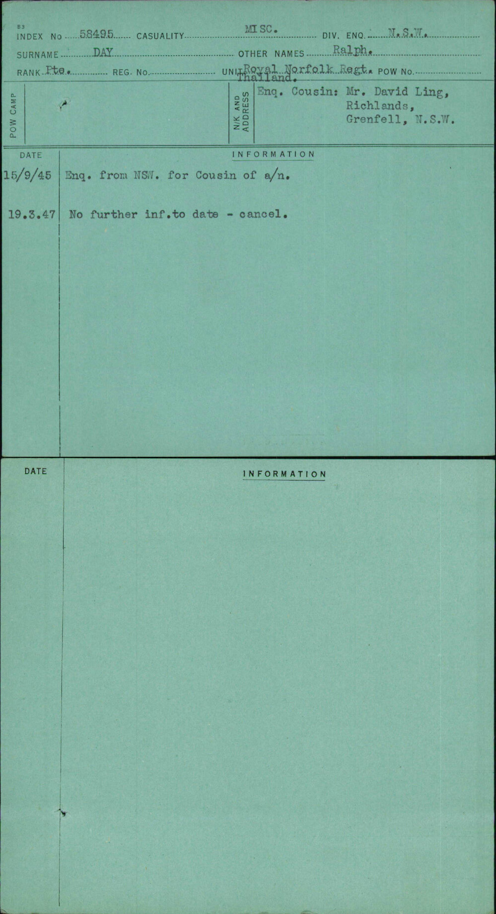 Day, Ralph, [No Service Number]