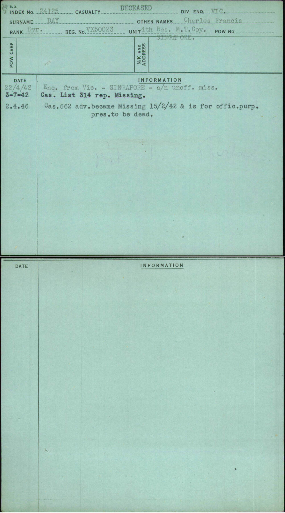 Day, Charles Francis, VX50023