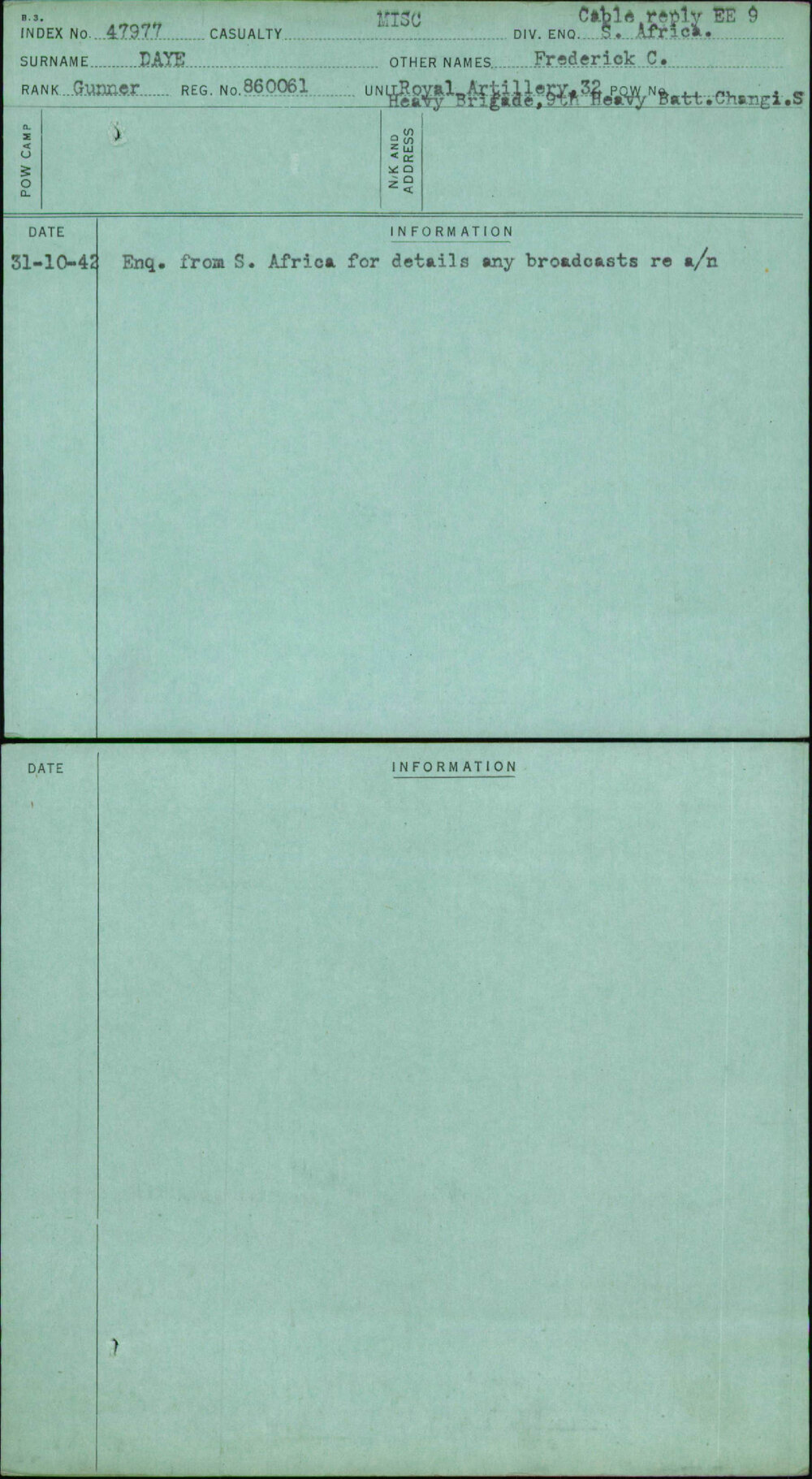 Daye, Frederick C, 860061