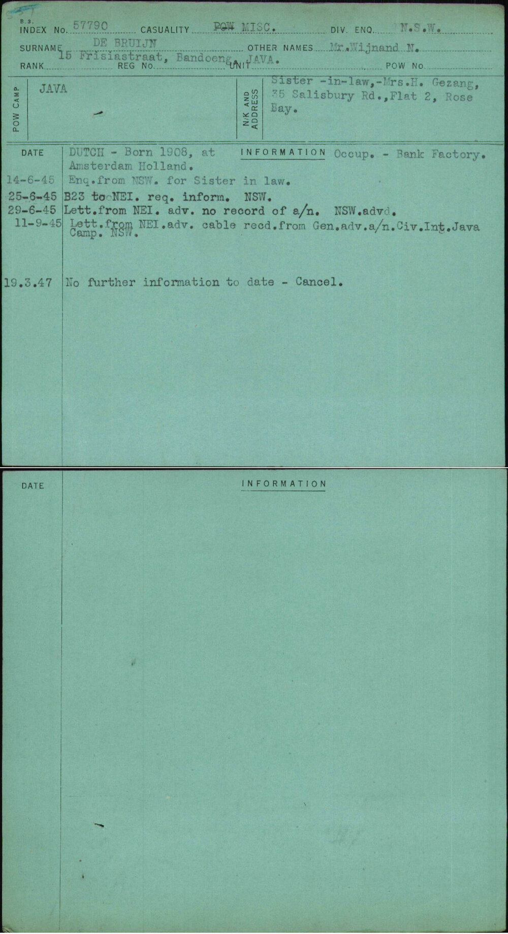 De Bruijn, Mr Wijnand N, [No Service Number]