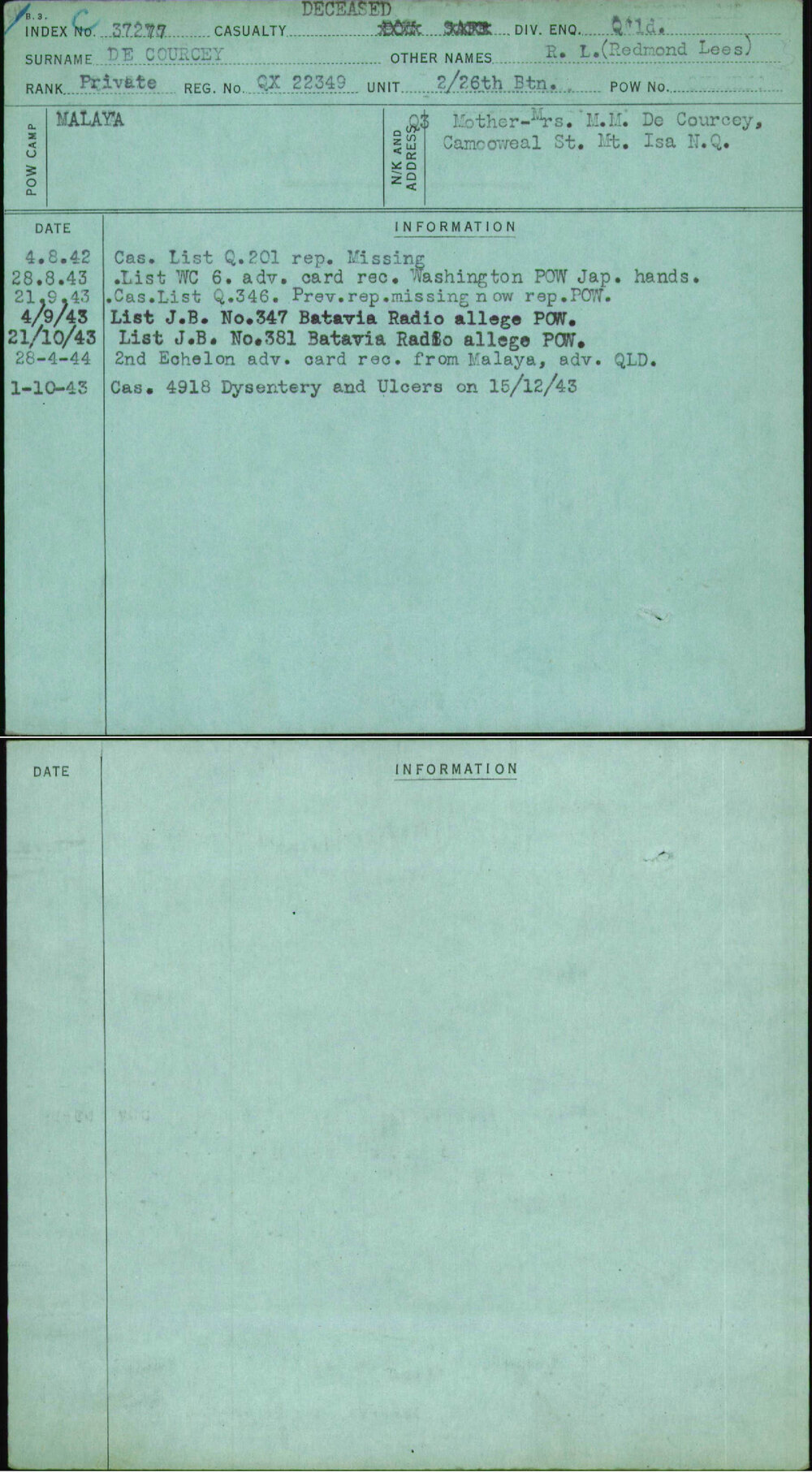 De Courcey, R L (Redmond Lees), QX22349