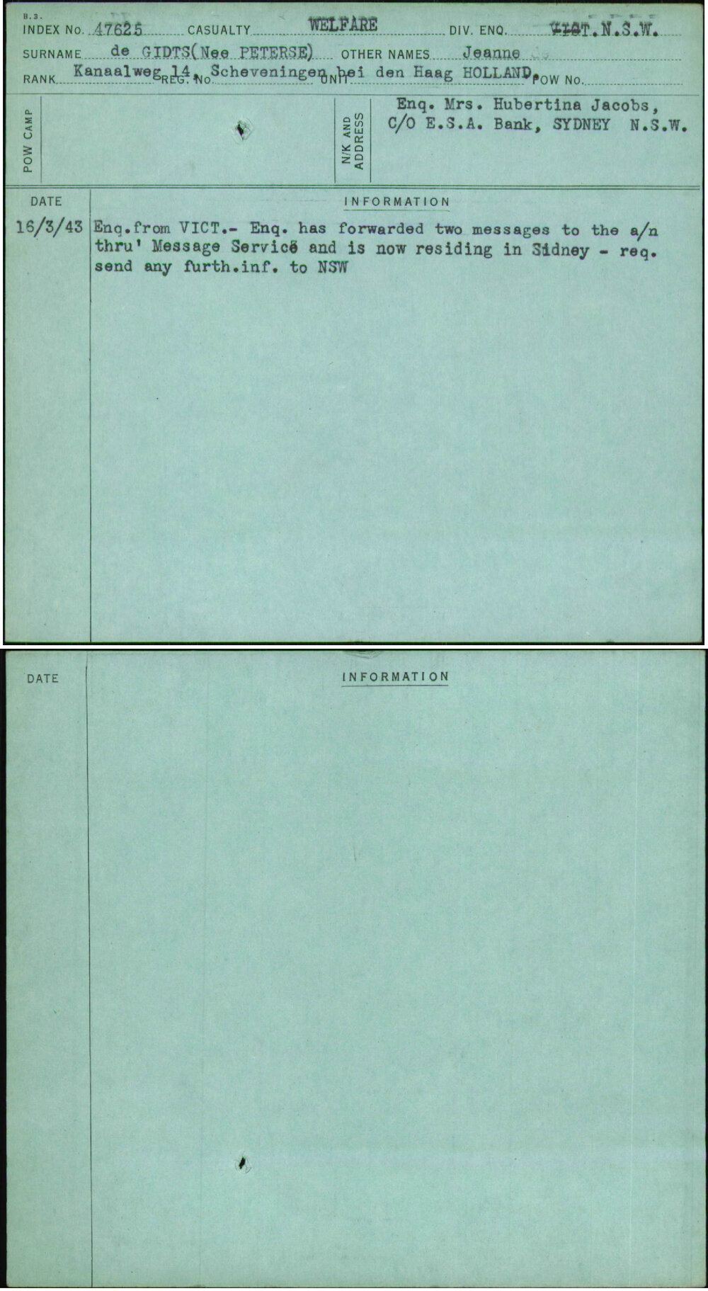 De Gidts (Nee Peterse), Jeanne, [No Service Number]