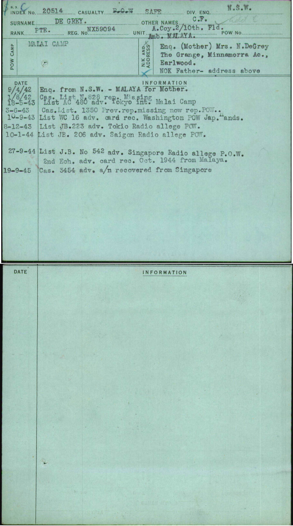 De Grey, C F, NX59094