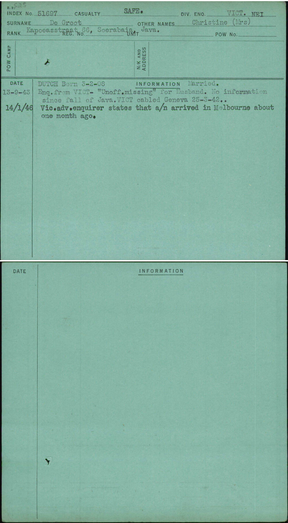 De Groot, Christine (Mrs), [No Service Number]