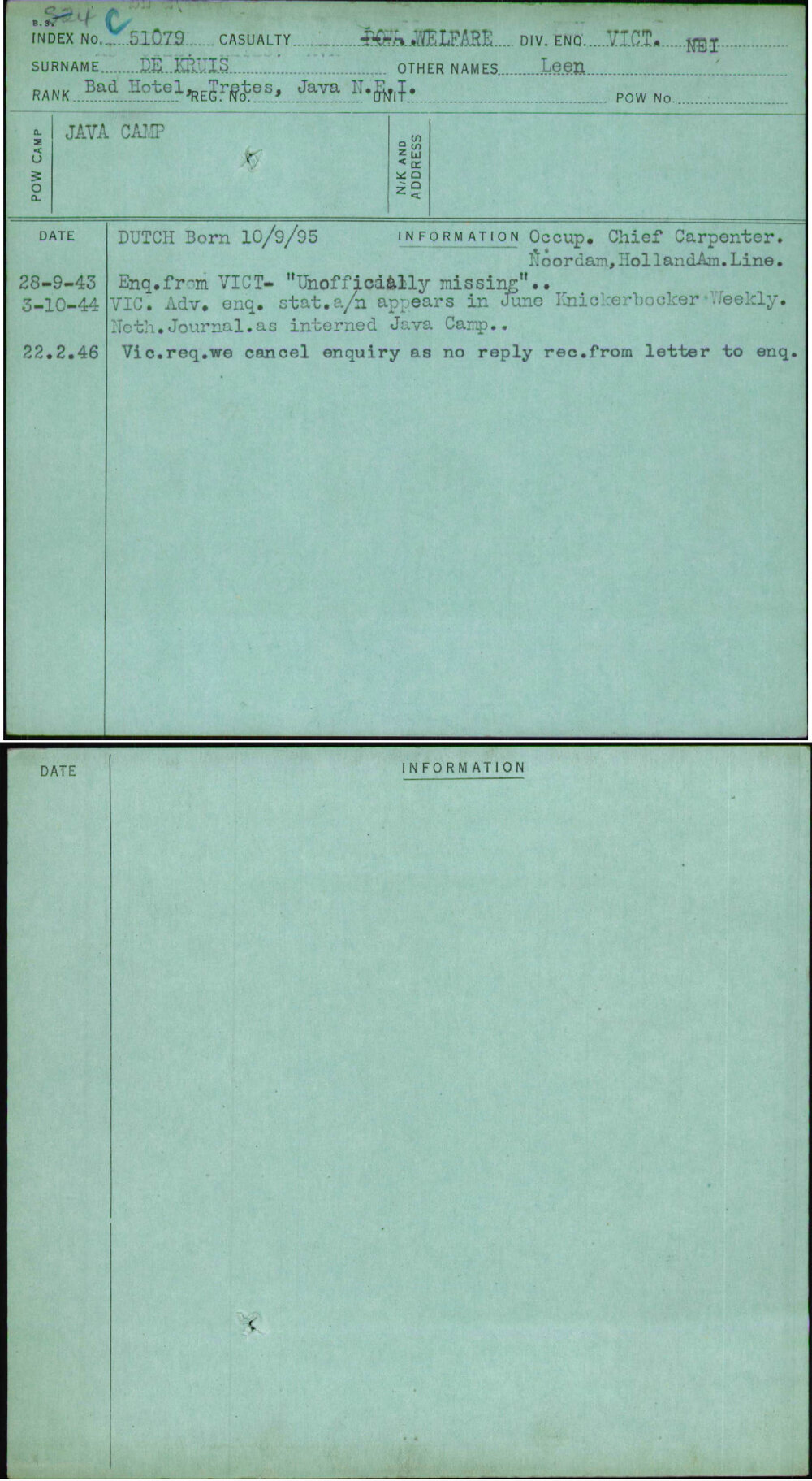 De Kruis, Leen, [No Service Number]