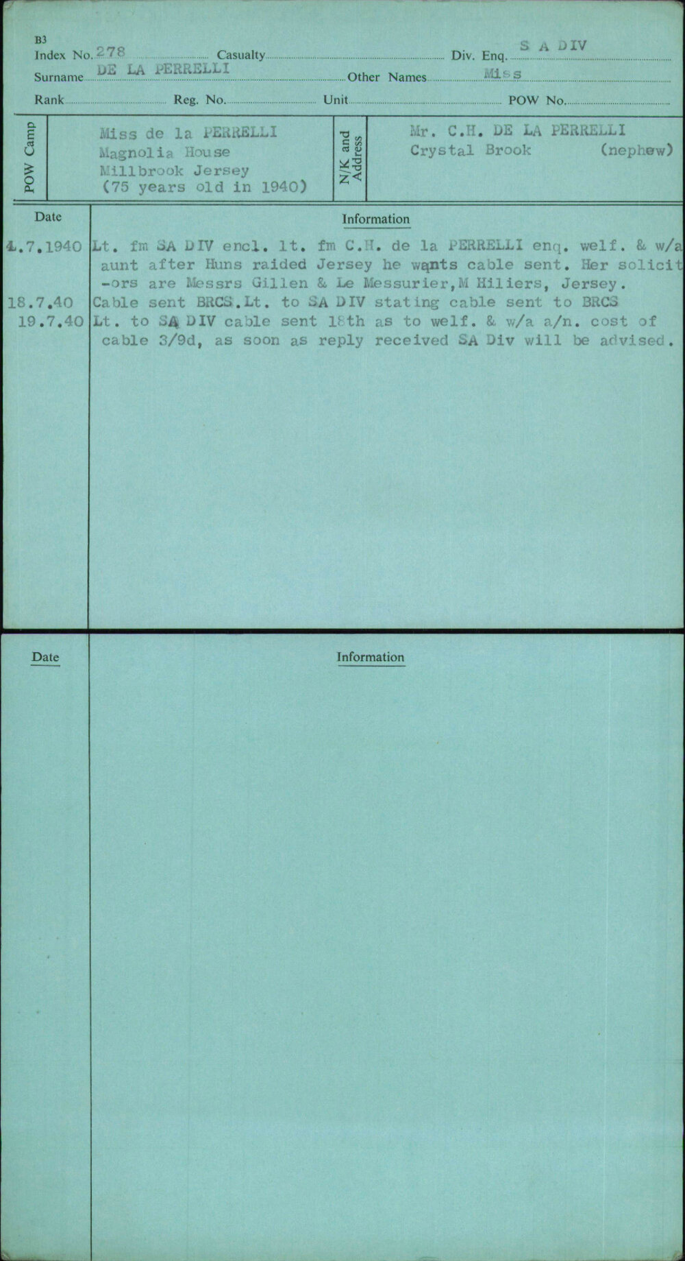 De La Perrelli, Miss, [No Service Number]