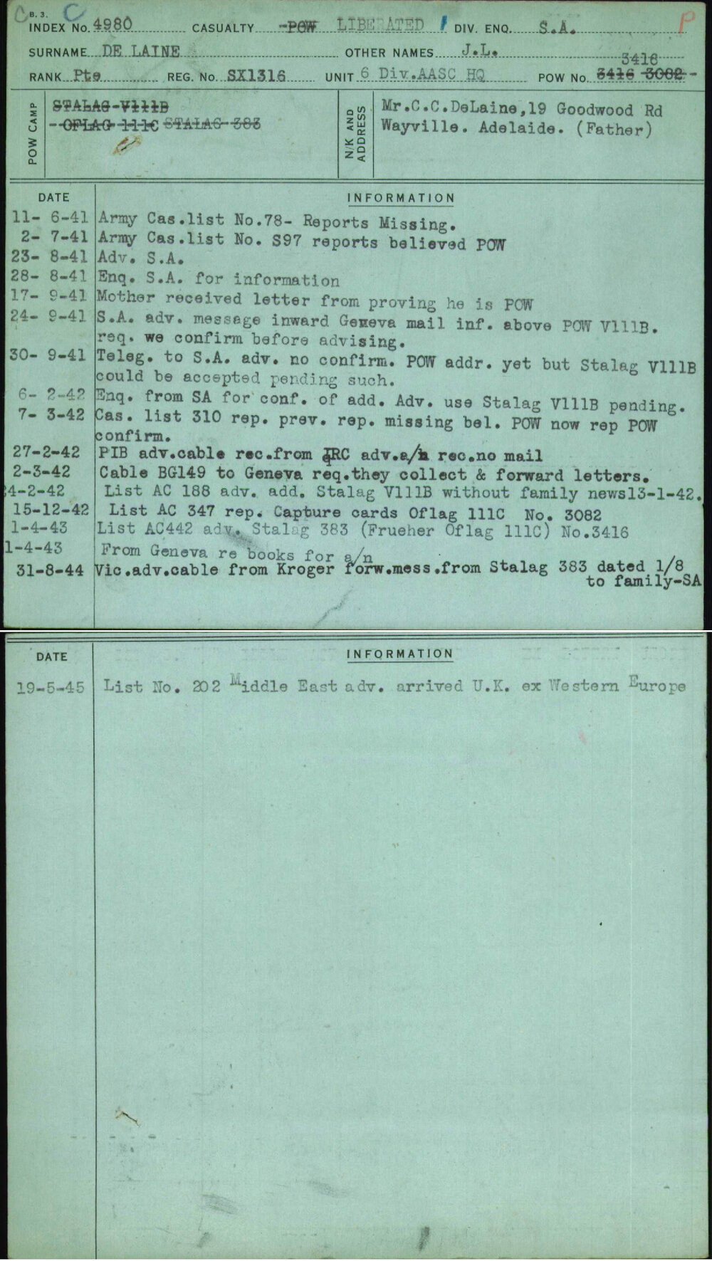 De Laine, J L, SX1316