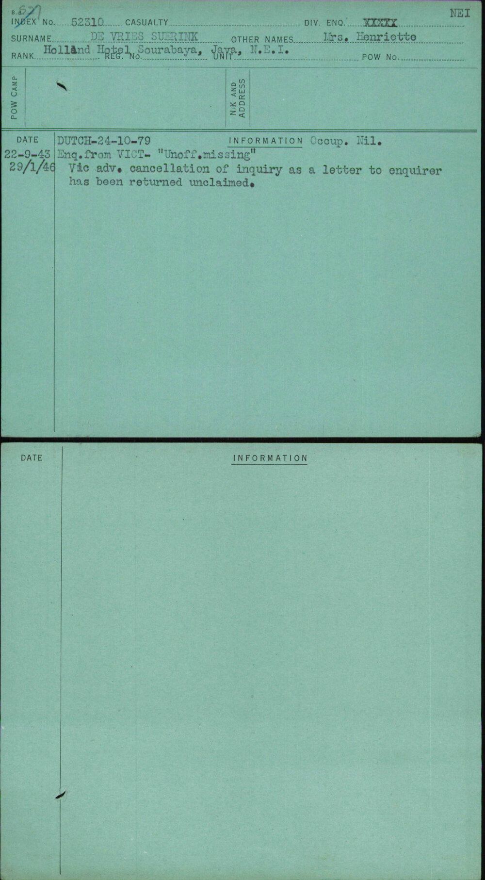 De Vries Suerink, Mrs Henriette, [No Service Number]