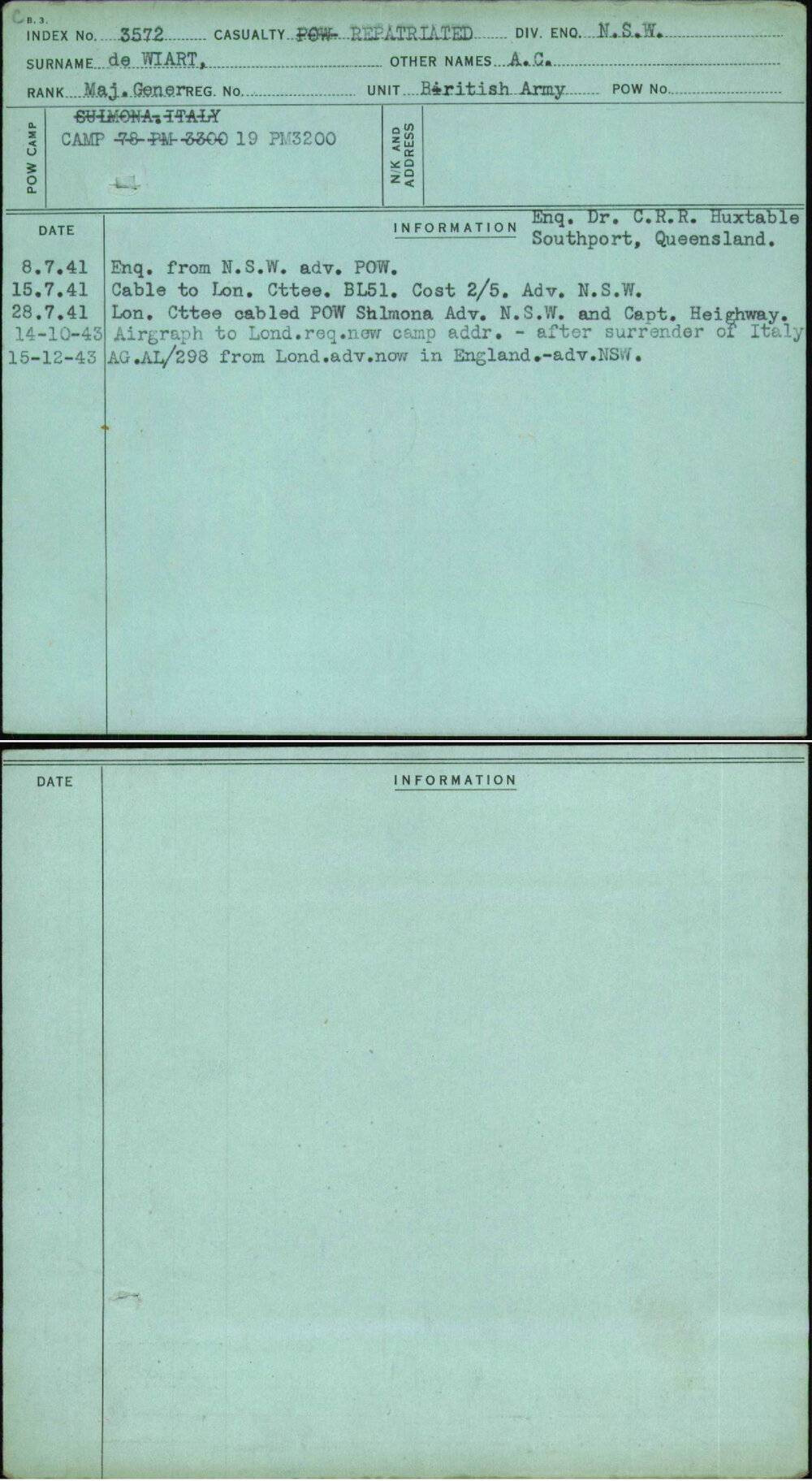 De Wiart, A C, [No Service Number]