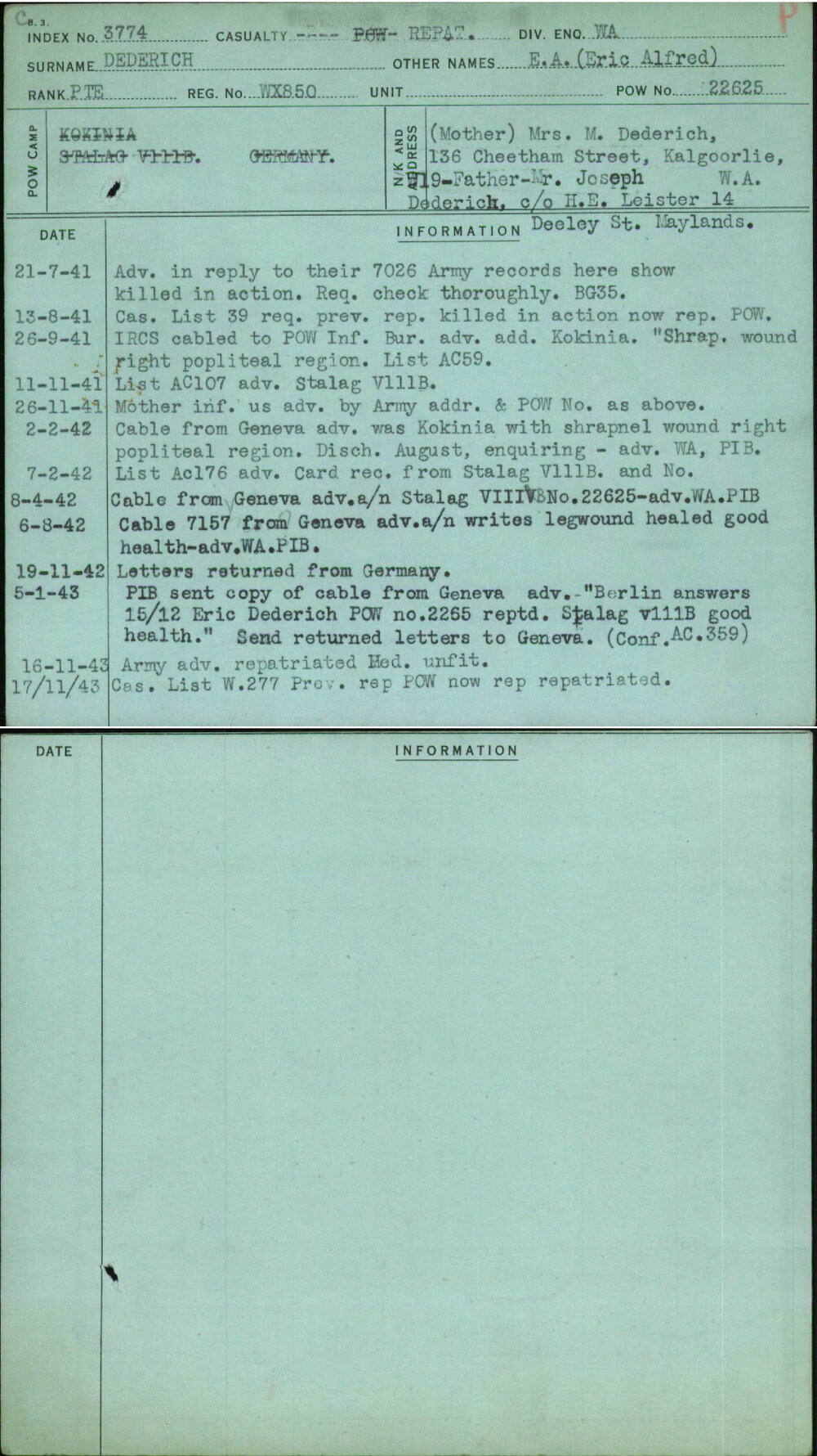 Dederich, E A (Eric Alfred), WX850
