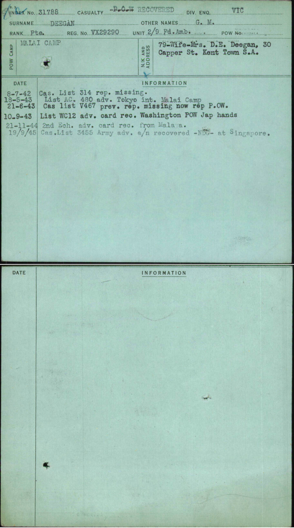 Deegan, G M, VX29290