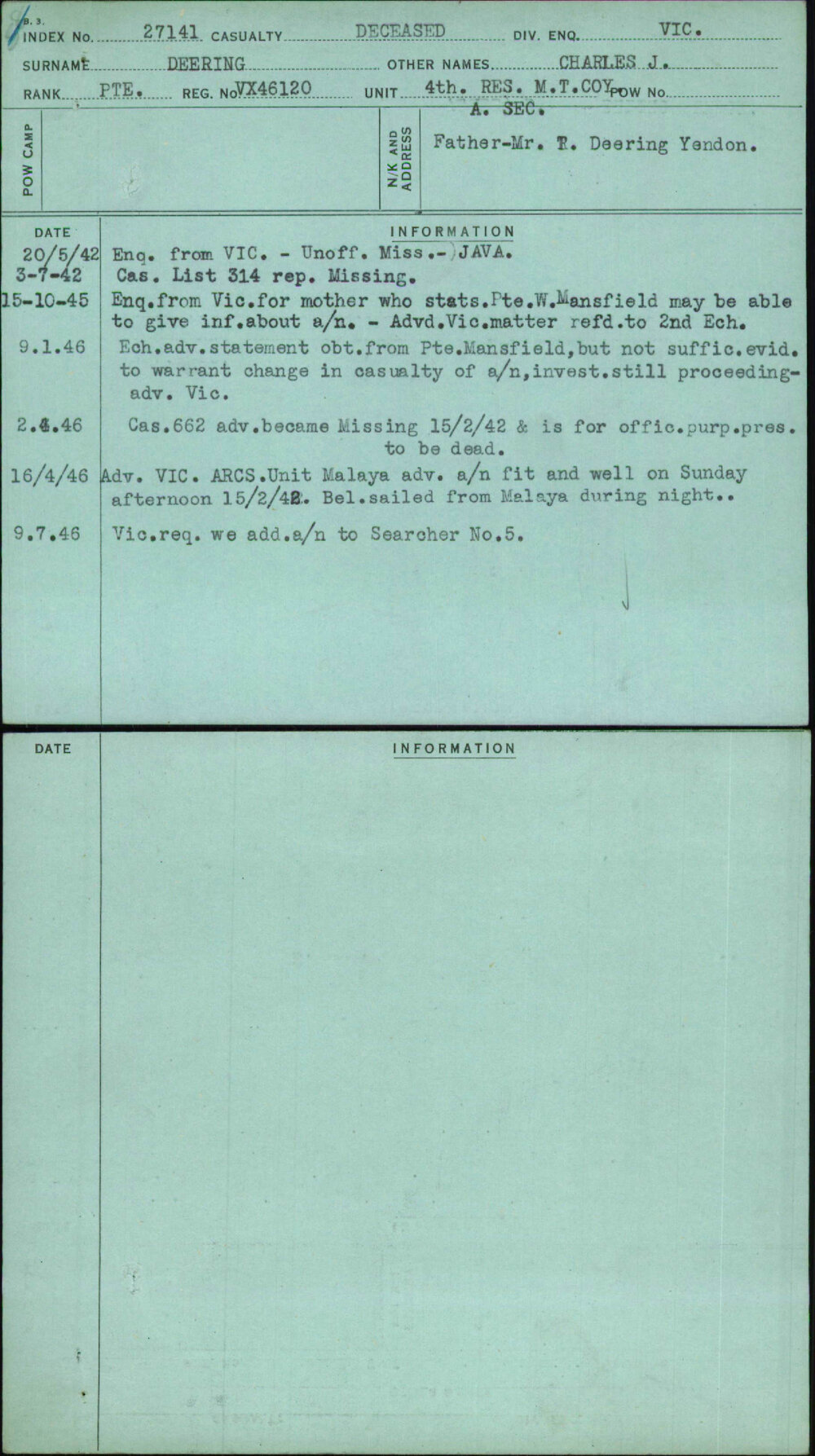 Deering, Charles J, VX46120