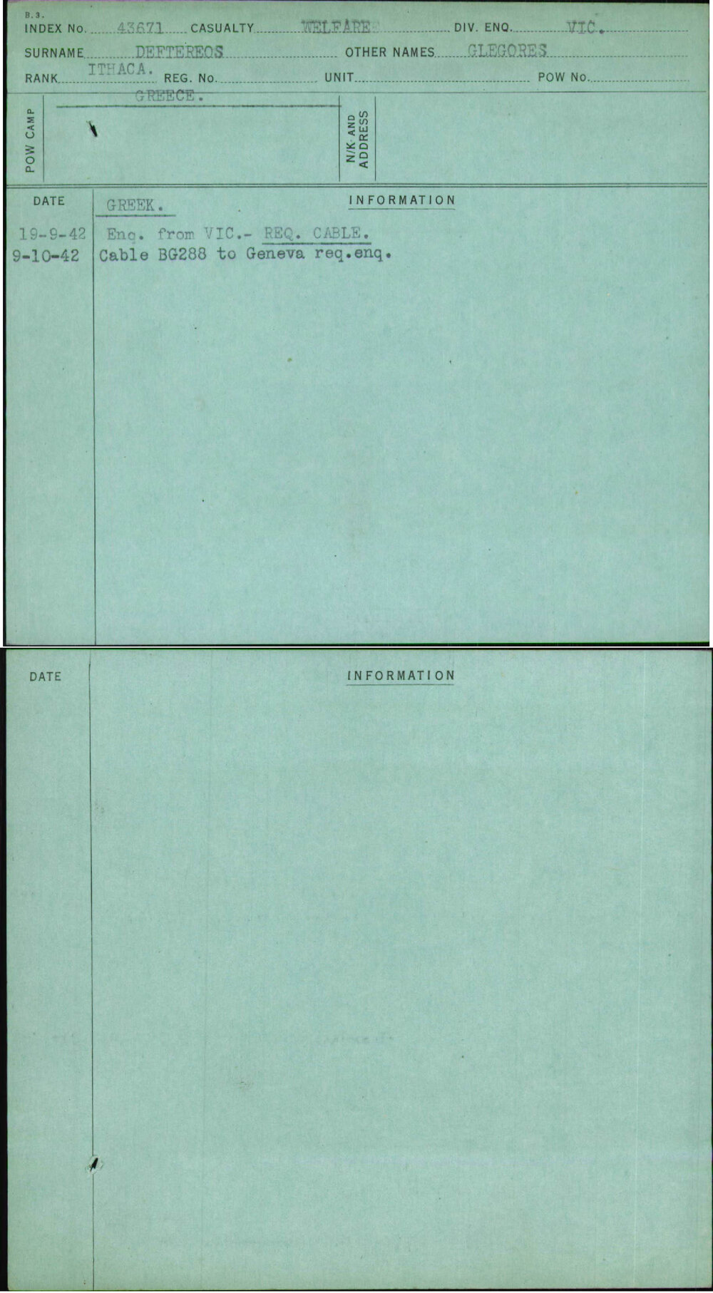 Deftereos, Glegores, [No Service Number]