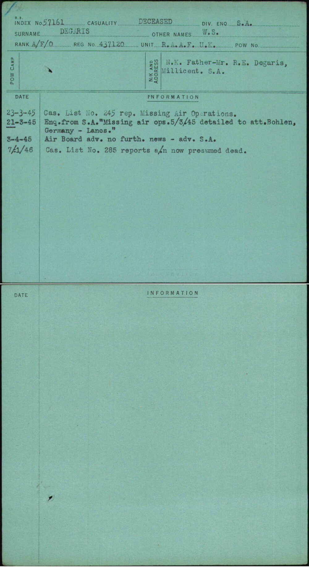 Degaris, W S, 437120