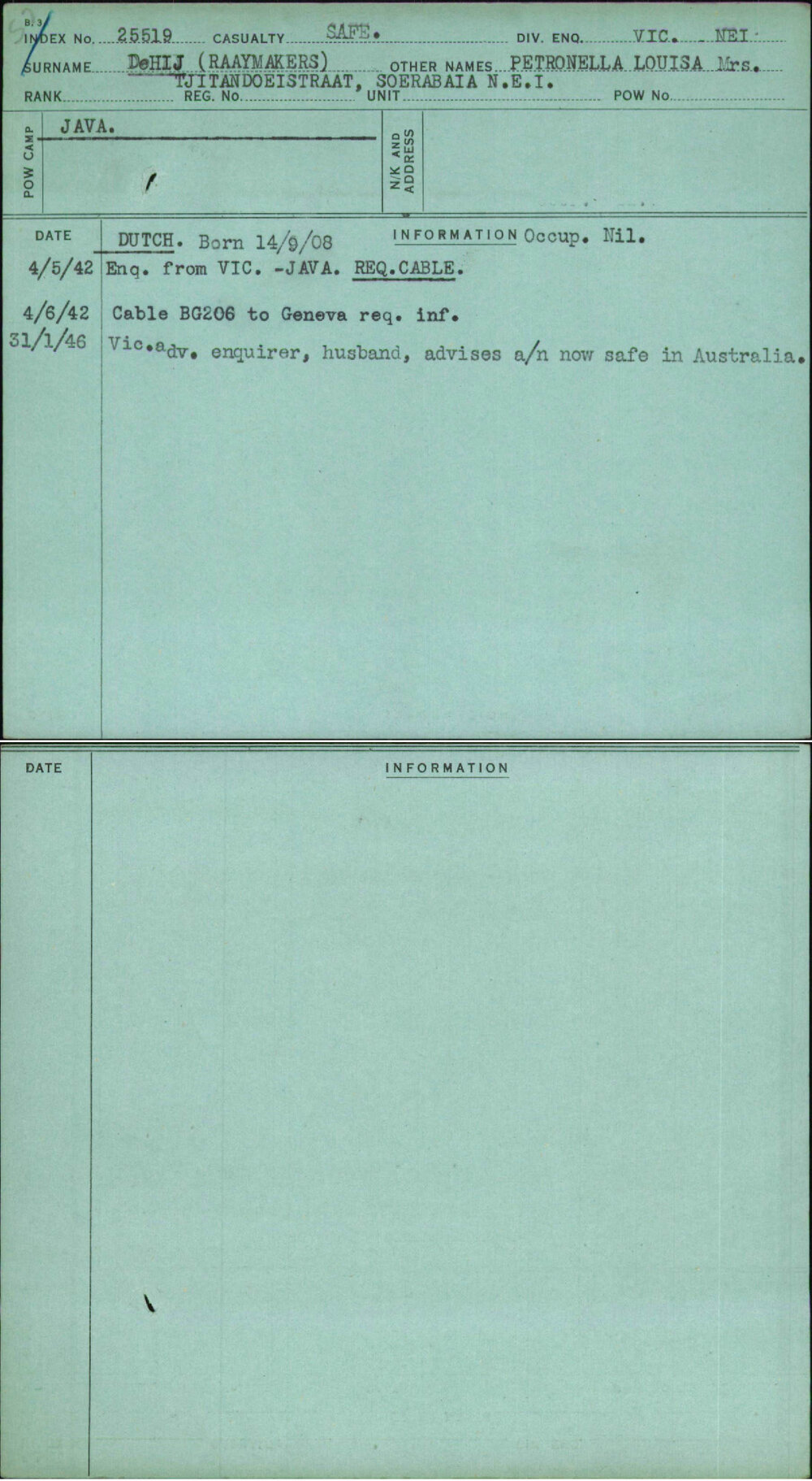 Dehij (Raaymakers), Petronella Louisa Mrs, [No Service Number]