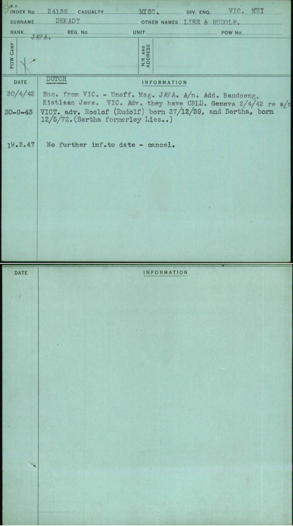 Dekadt, Lies &amp; Rudolf, [No Service Number]