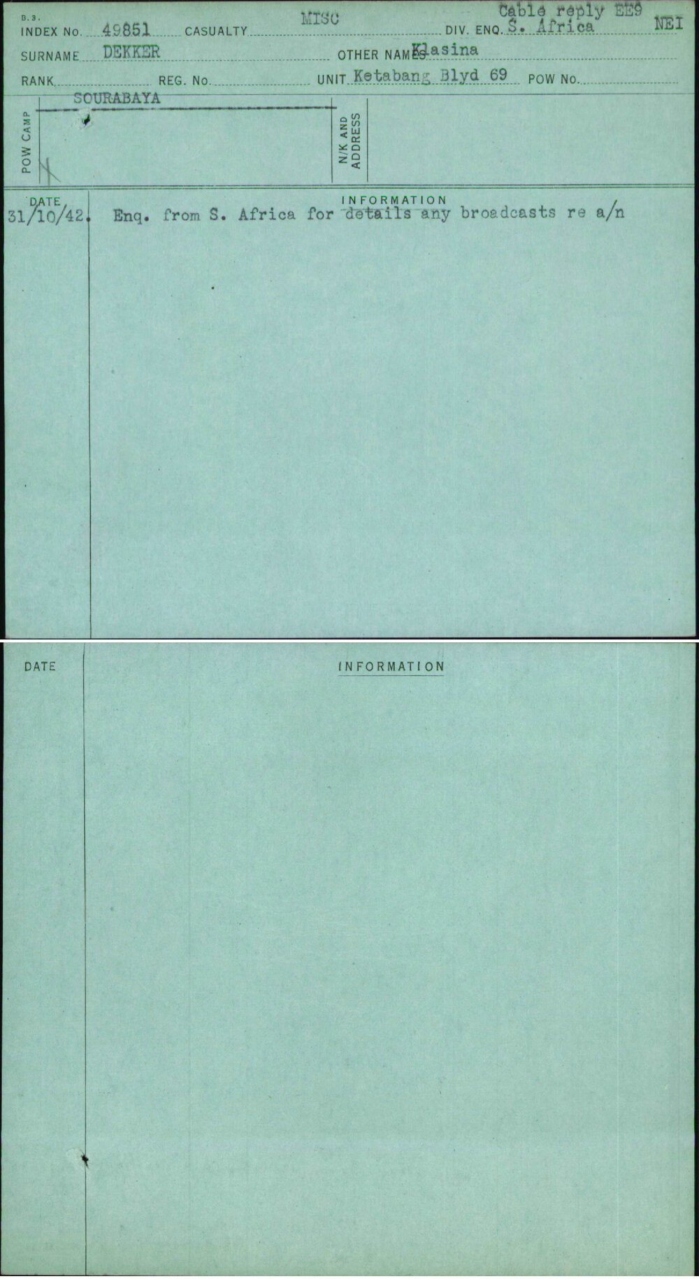 Dekker, Klasina, [No Service Number]