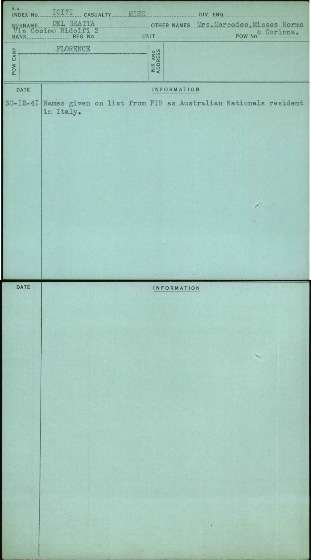 Del Gratta, Mrs Mercedes Misses Norma &amp; Corinna, [No Service Number]