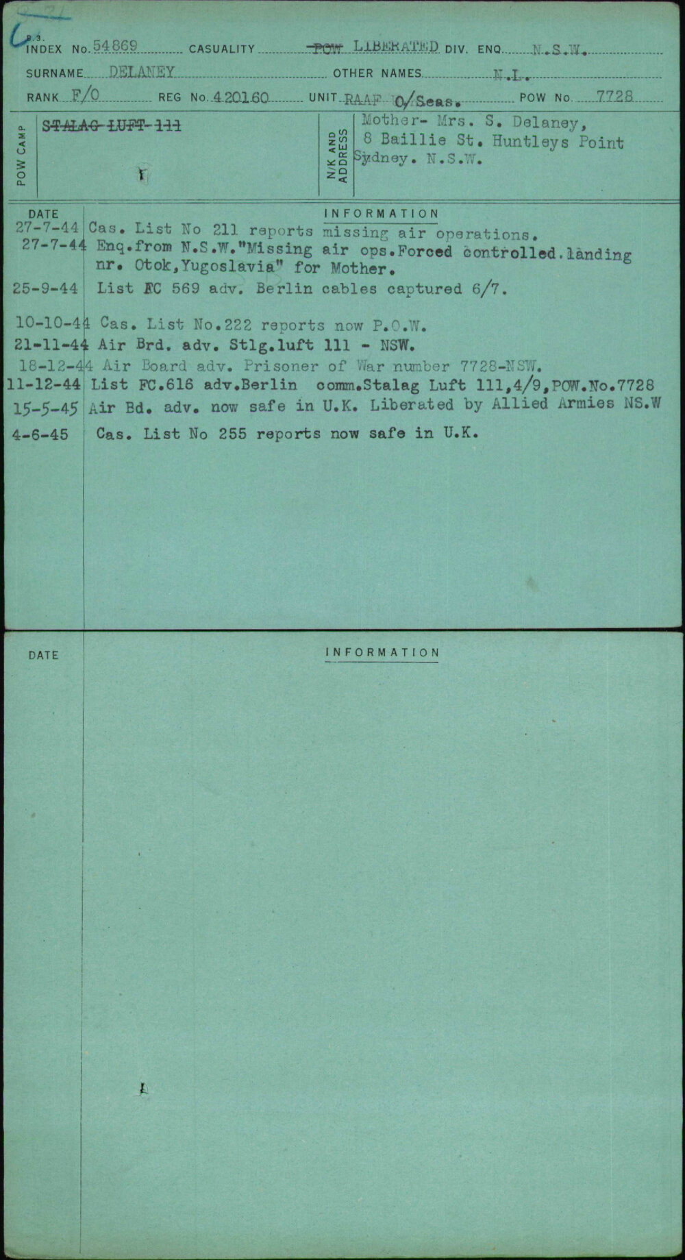 Delaney, N L, 420160