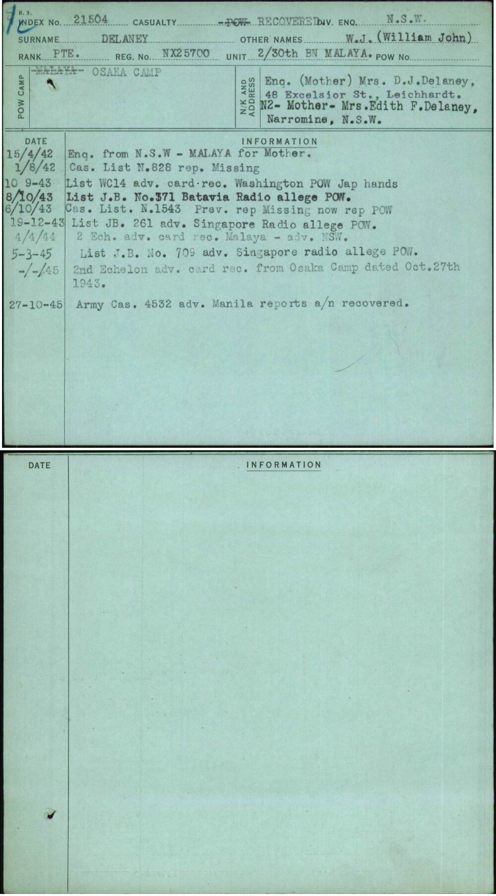 Delaney, W J (William John), NX25700