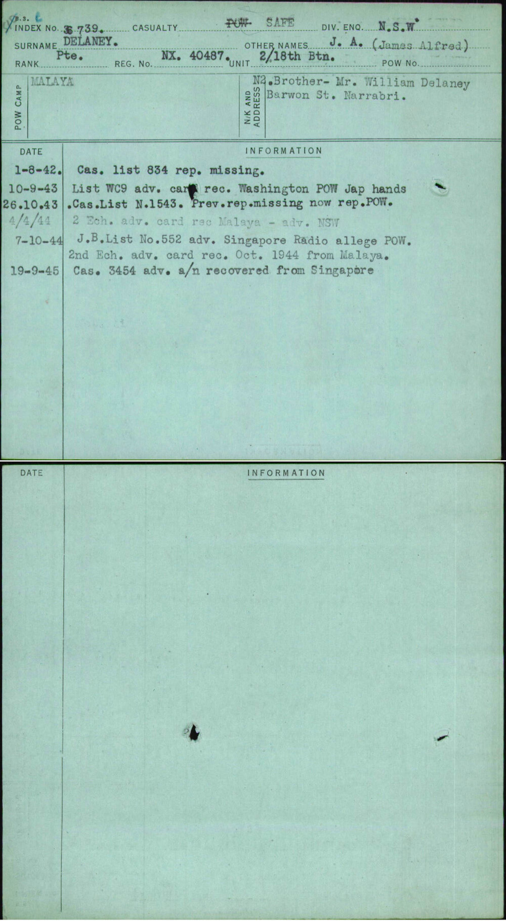 Delaney, J A (James Alfred), NX40487