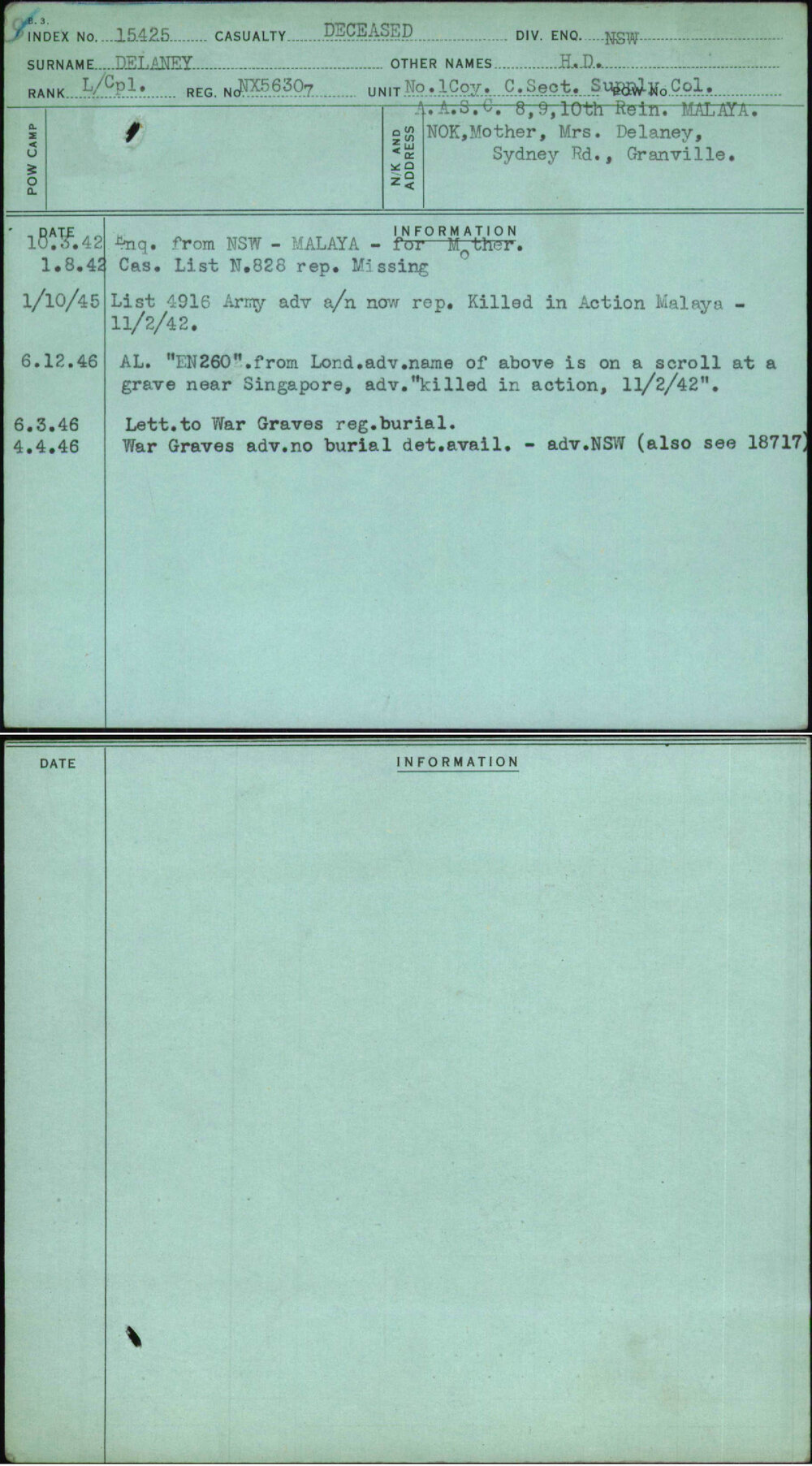 Delaney, H D, NX56307