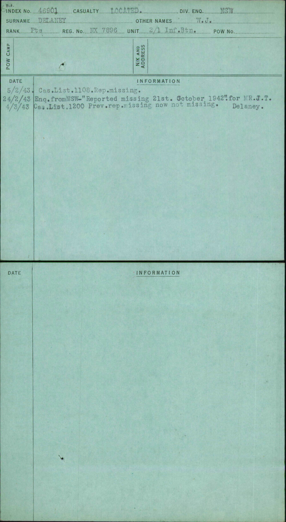 Delaney, W J, NX7896