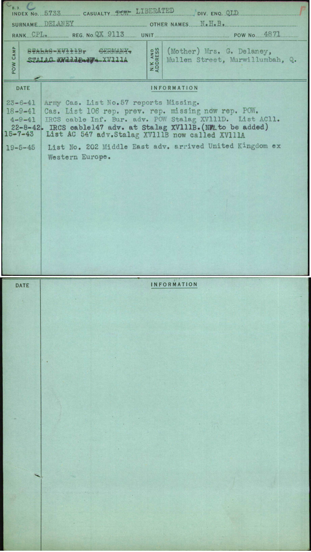 Delaney, N H B, QX9113