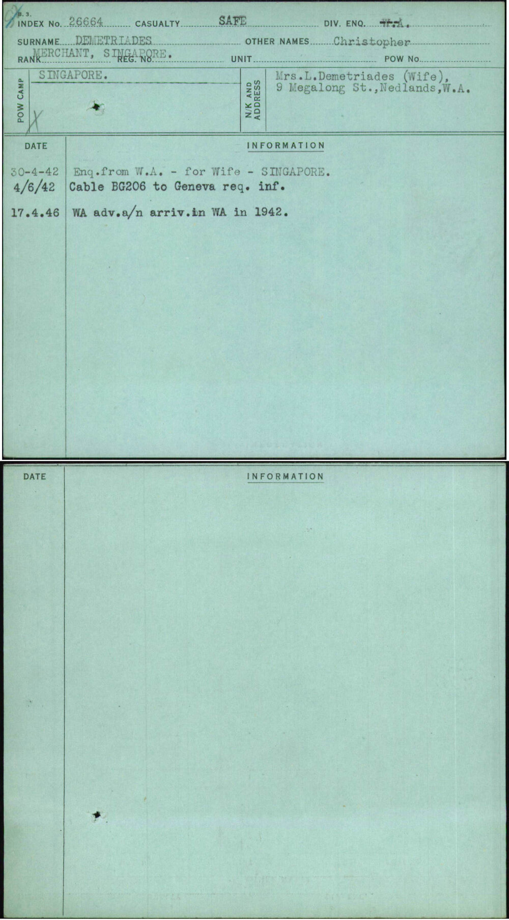 Demetriades, Christopher, [No Service Number]